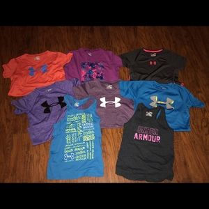 Lot of 8 Under Armour Girls Shirts and Tanks